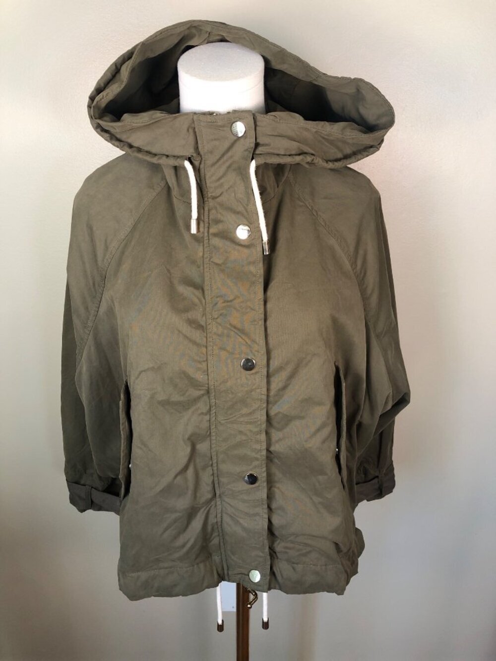 Zara Olive Green Relaxed Fit Hooded Jacket Size XS